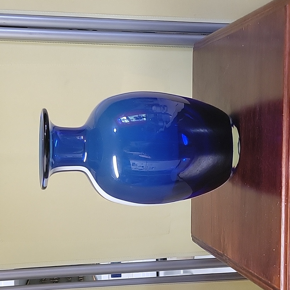 Beautiful Cobalt Blue with White Stripe Heavy Glass Vase